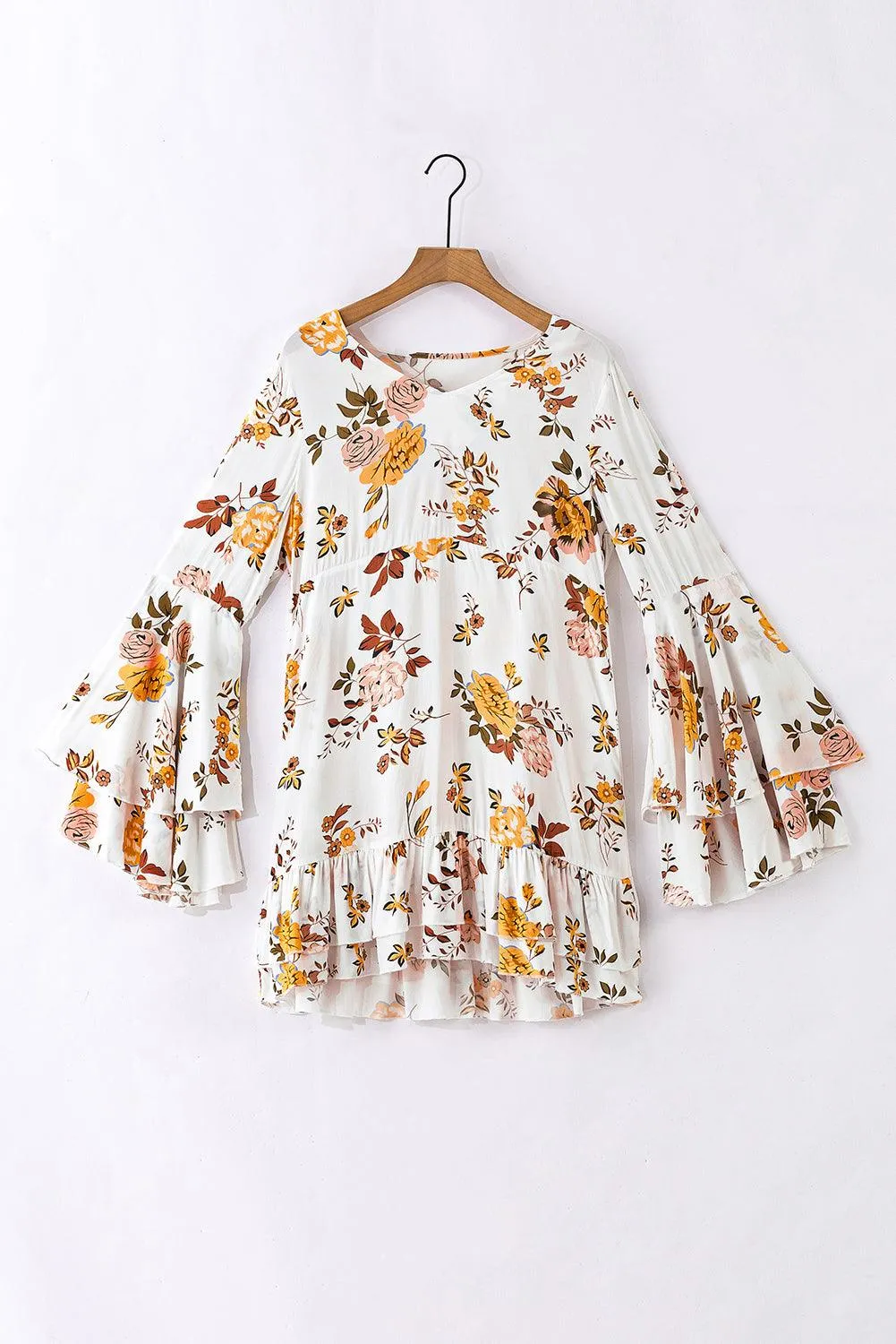 Printed Floral Layered Sleeve Mini Dress