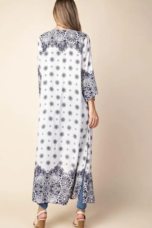 PRINTED MAXI KIMONO IVORY*