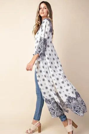 PRINTED MAXI KIMONO IVORY*