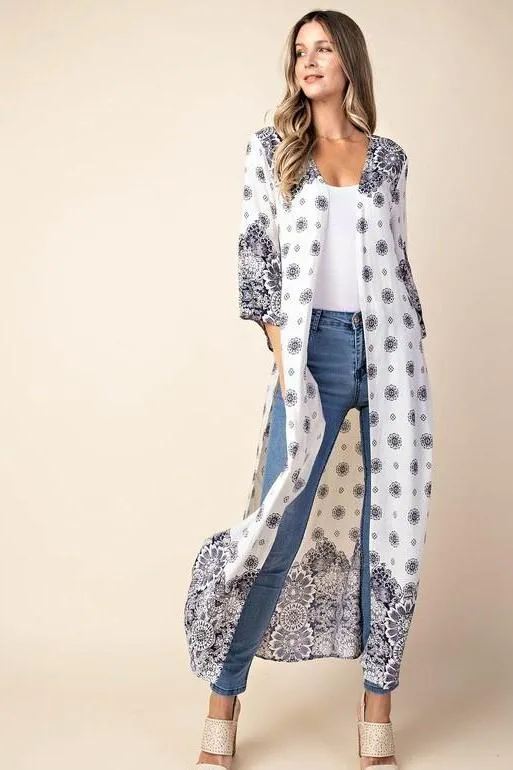 PRINTED MAXI KIMONO IVORY*