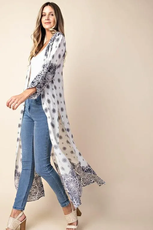 PRINTED MAXI KIMONO IVORY*