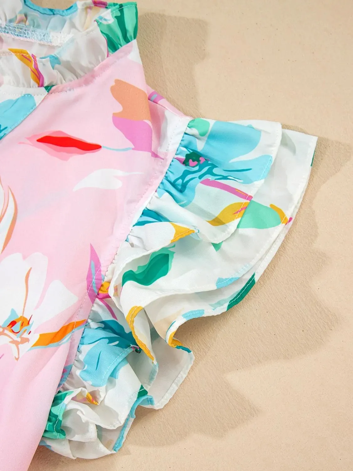 Printed Notched Cap Sleeve Blouse