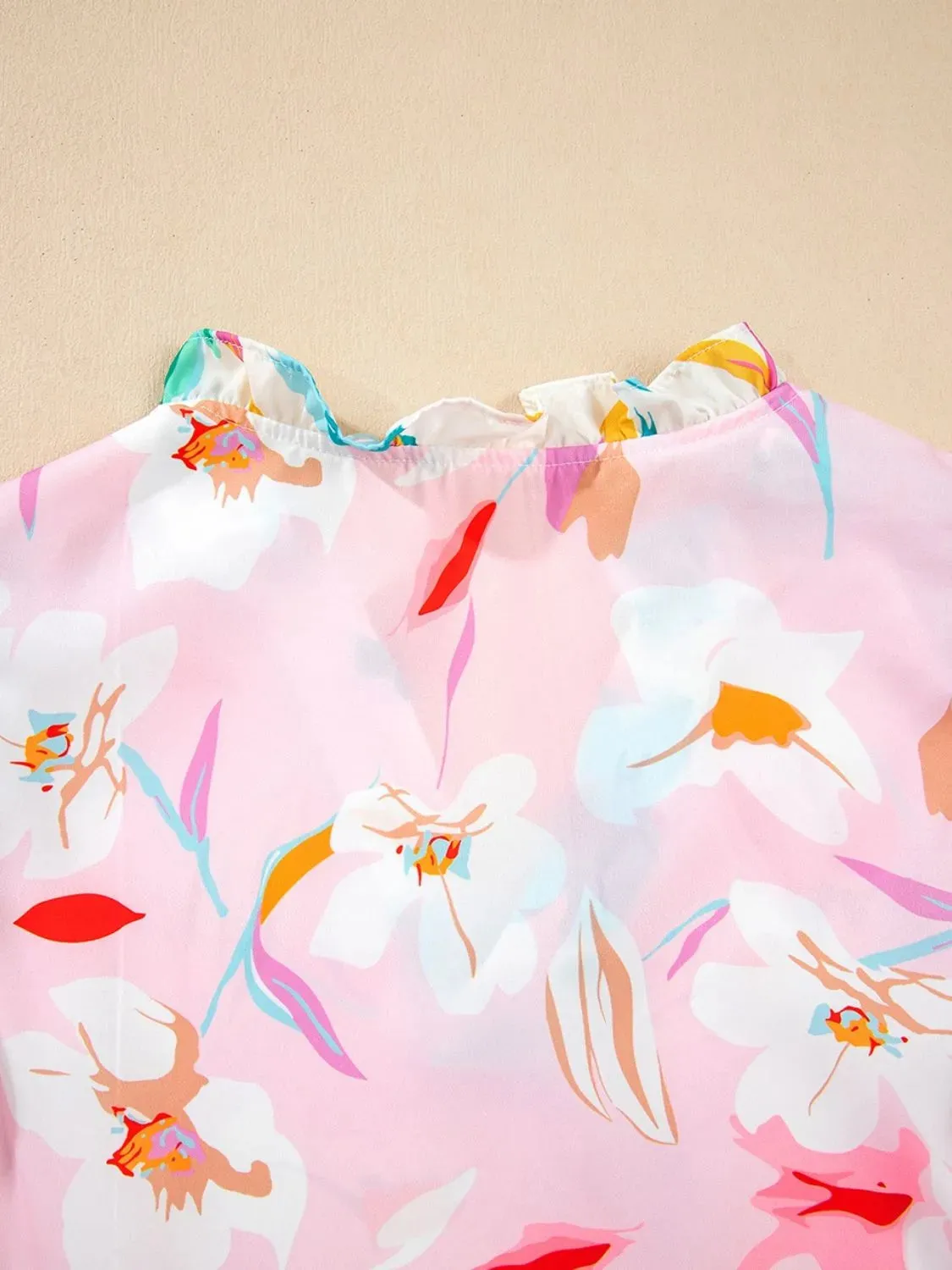 Printed Notched Cap Sleeve Blouse