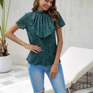 Printed Polka Dot Shirt Back Buckle Elegant Retro Fashion Slim Women's Top