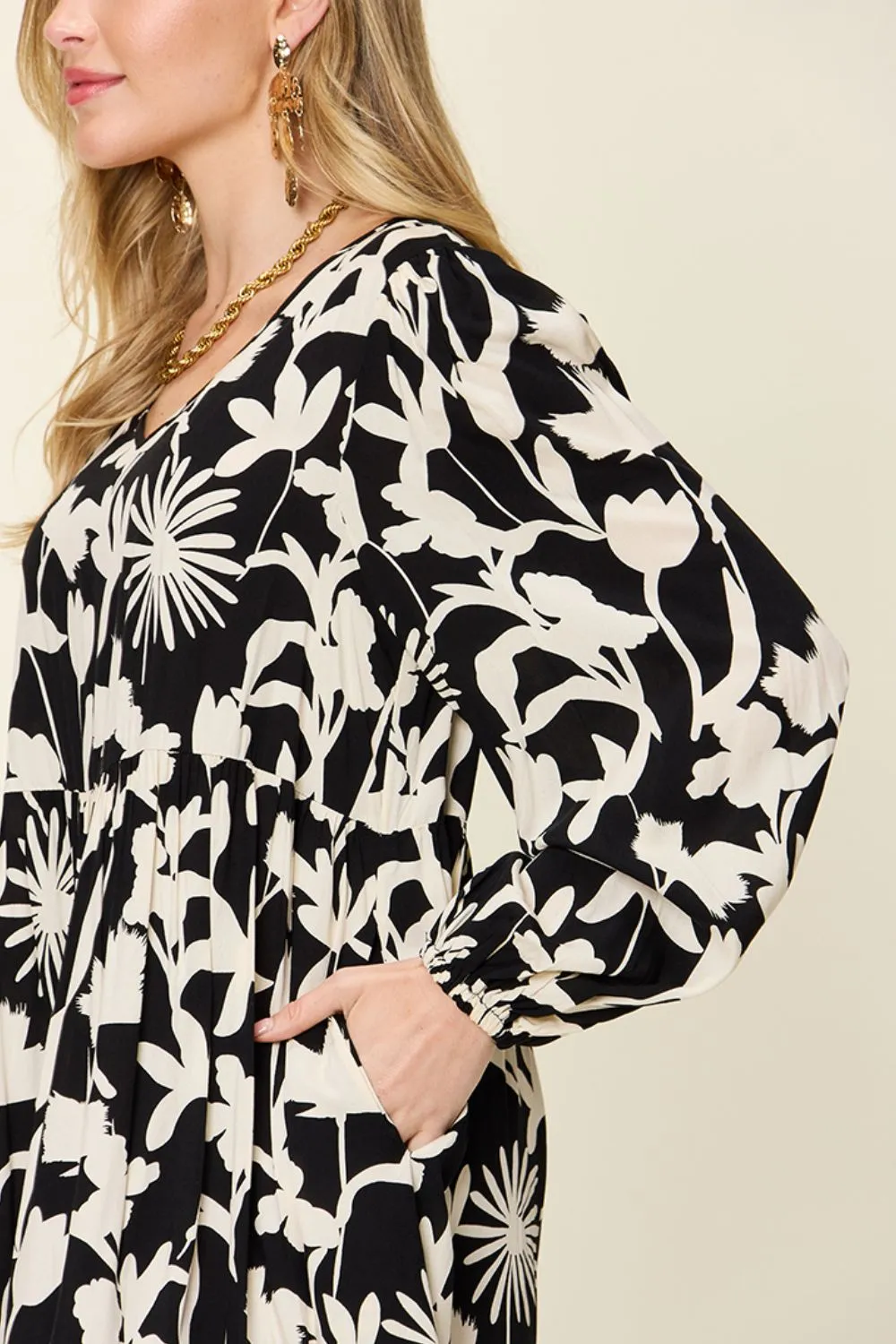 Printed Ruffle Hem Dress with Pocket