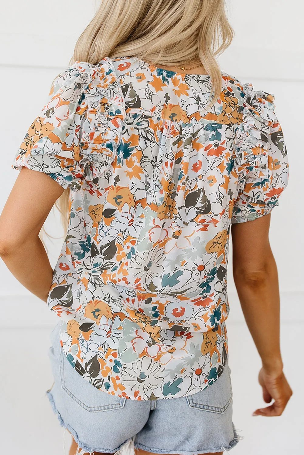 Puff Sleeve Flower Print Blouse