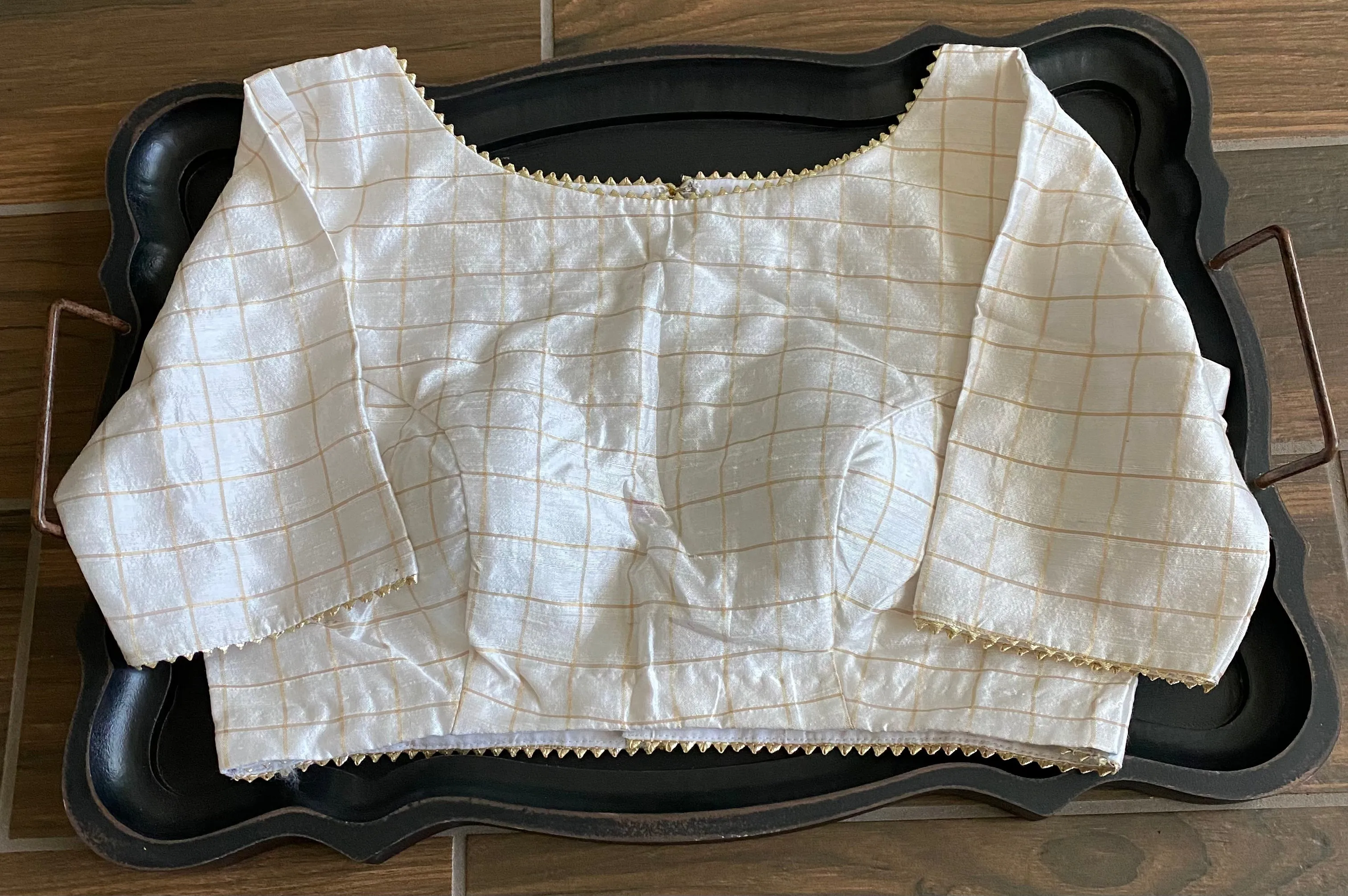 Pure Raw Silk White Checks Blouse