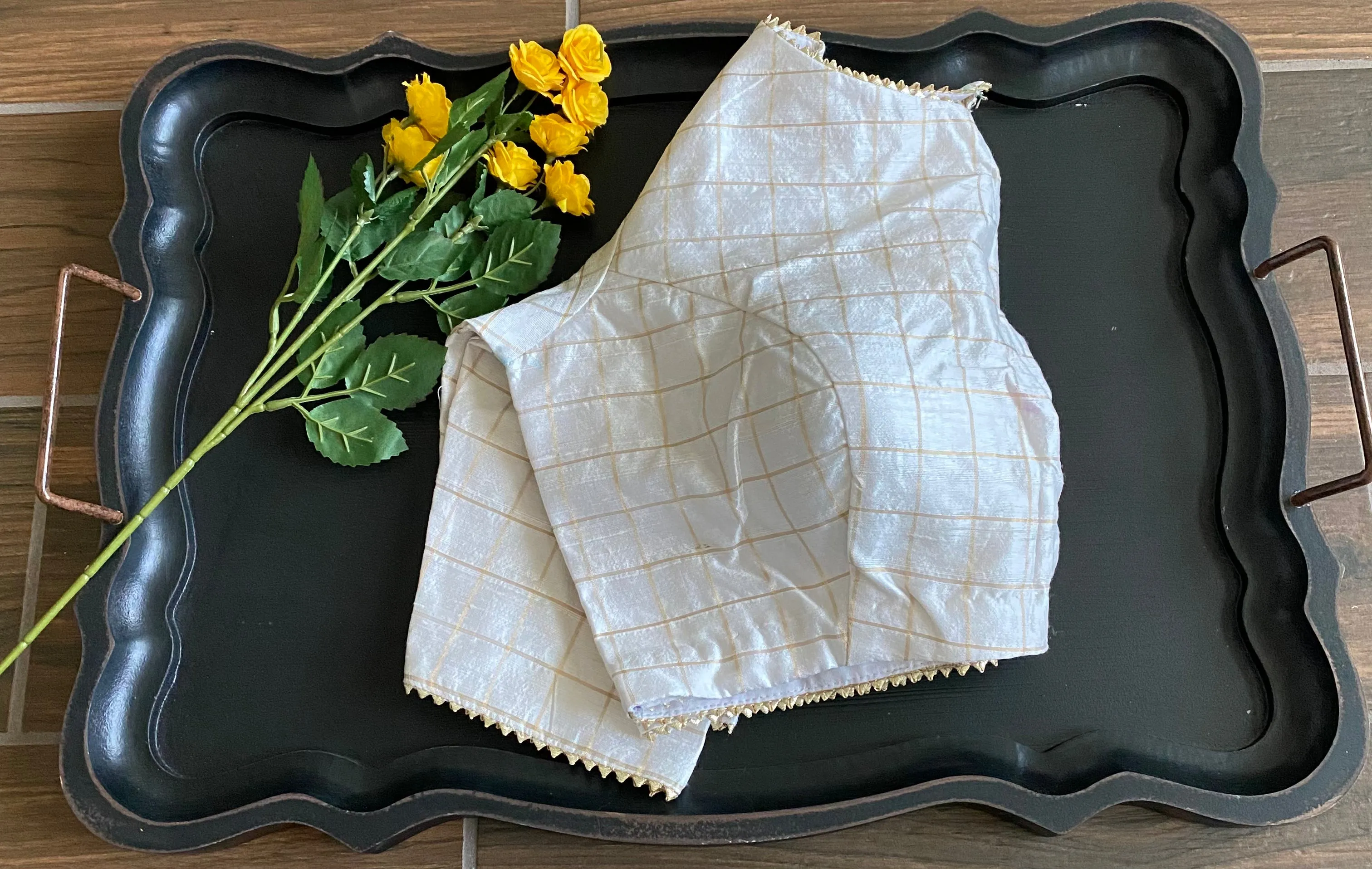 Pure Raw Silk White Checks Blouse