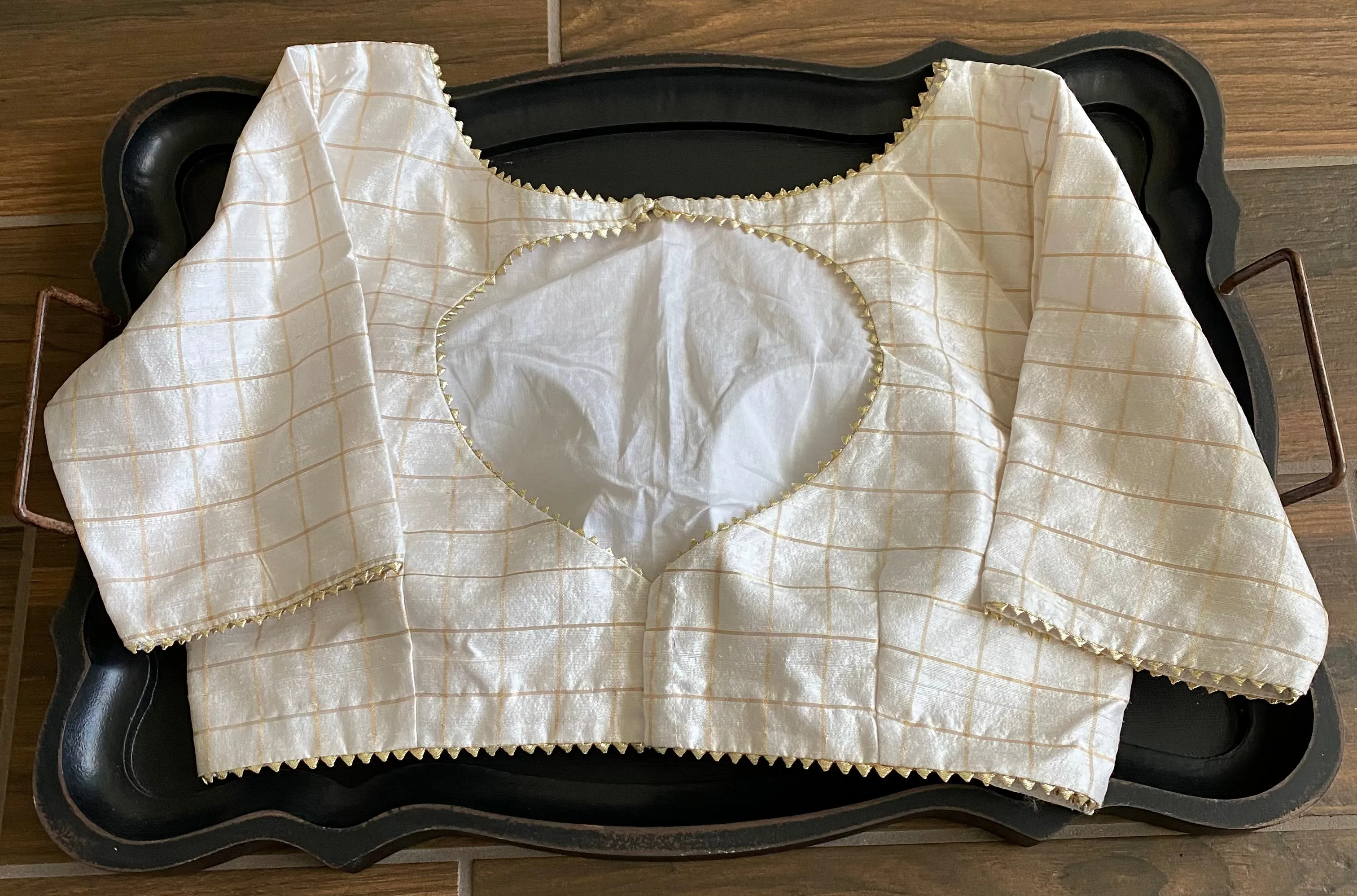 Pure Raw Silk White Checks Blouse