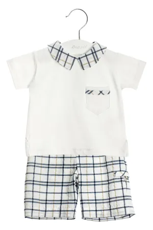 "Clifford" Navy Checked Polo Shirt & Shorts
