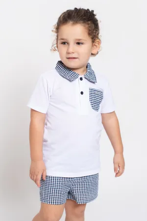 "Dexter" Navy Gingham Polo Shirt & Shorts