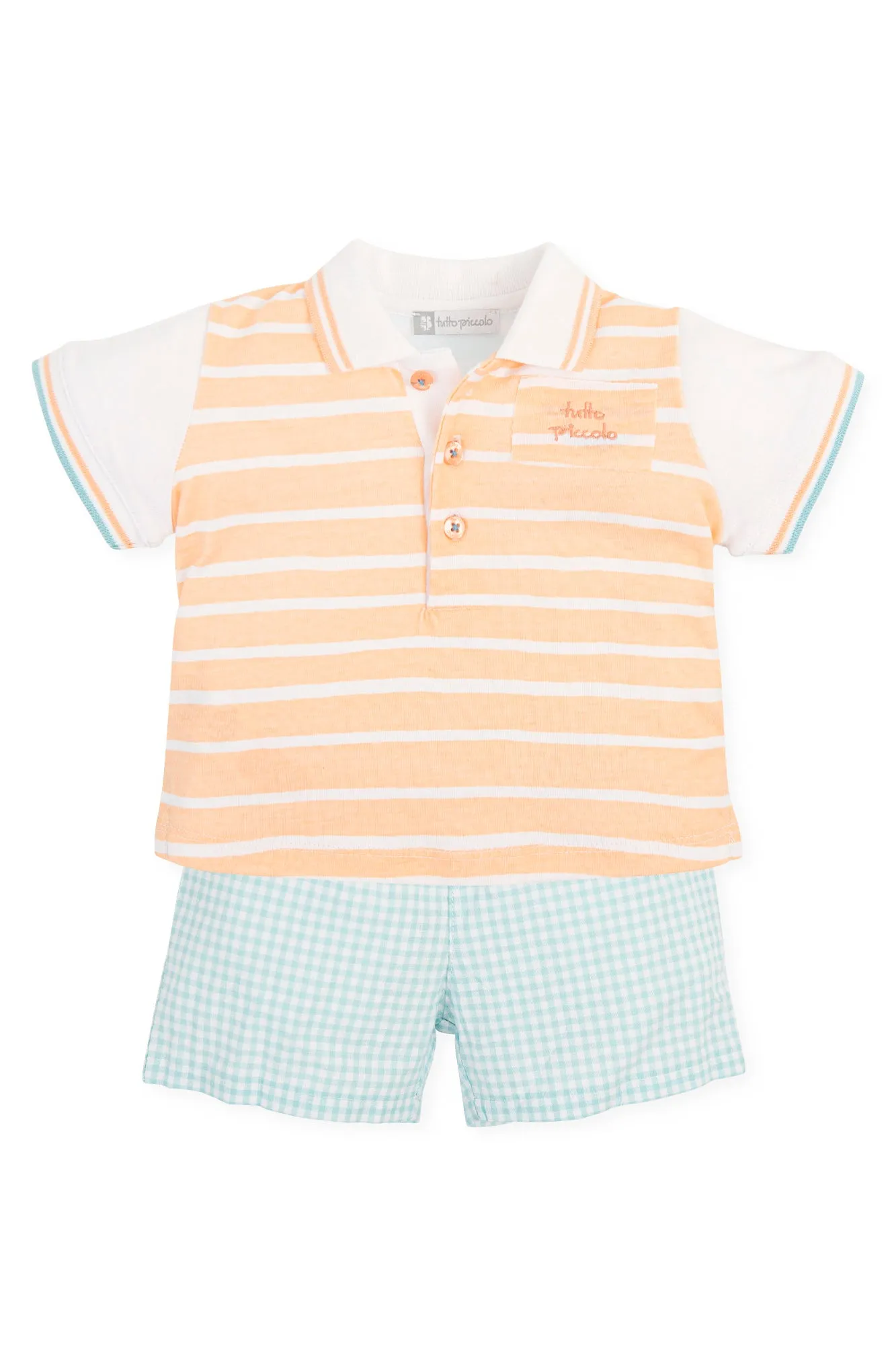 "Gabriel" Peach & Aquamarine Polo Shirt & Shorts