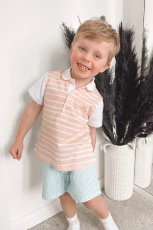"Gabriel" Peach & Aquamarine Polo Shirt & Shorts