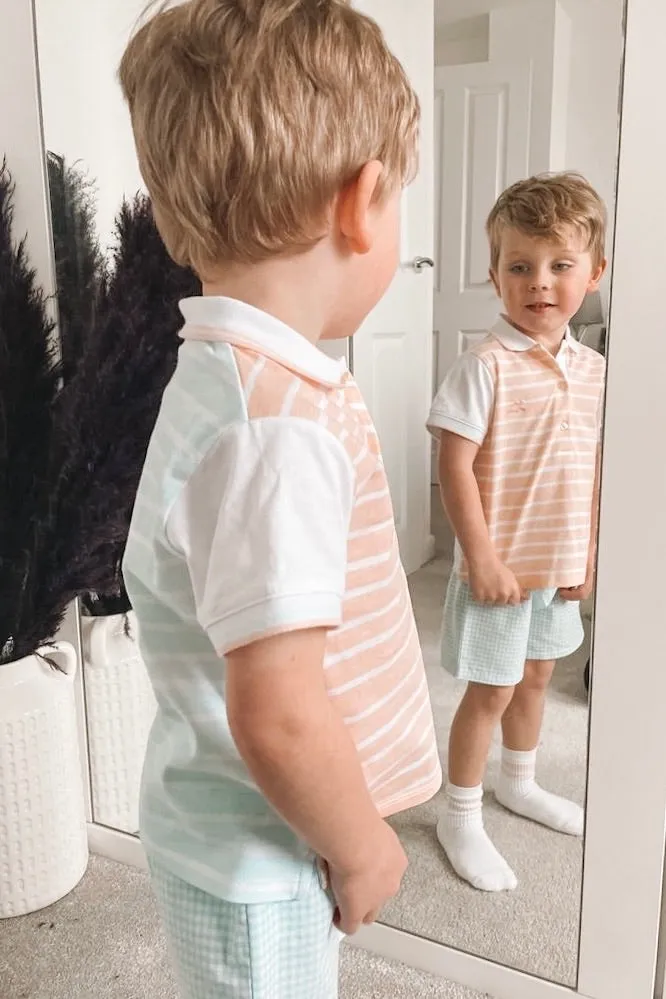 "Gabriel" Peach & Aquamarine Polo Shirt & Shorts