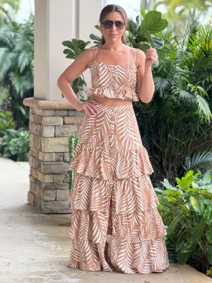 "Lana" Printed Crop Top And Ruffled Maxi Skirt Set