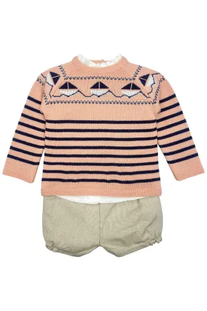 "Louis" Peach Jumper, Shirt & Shorts