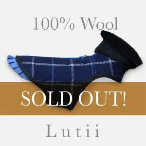 "Navy Grid"-All 100% wool w/real shearling handmade winter dog coat