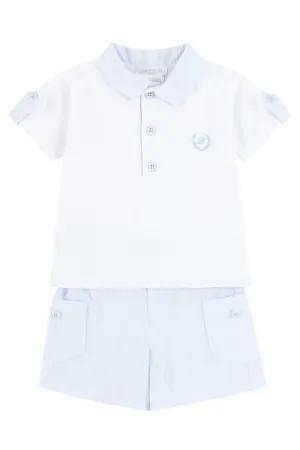 "Roman" Blue Seersucker Polo Shirt & Shorts