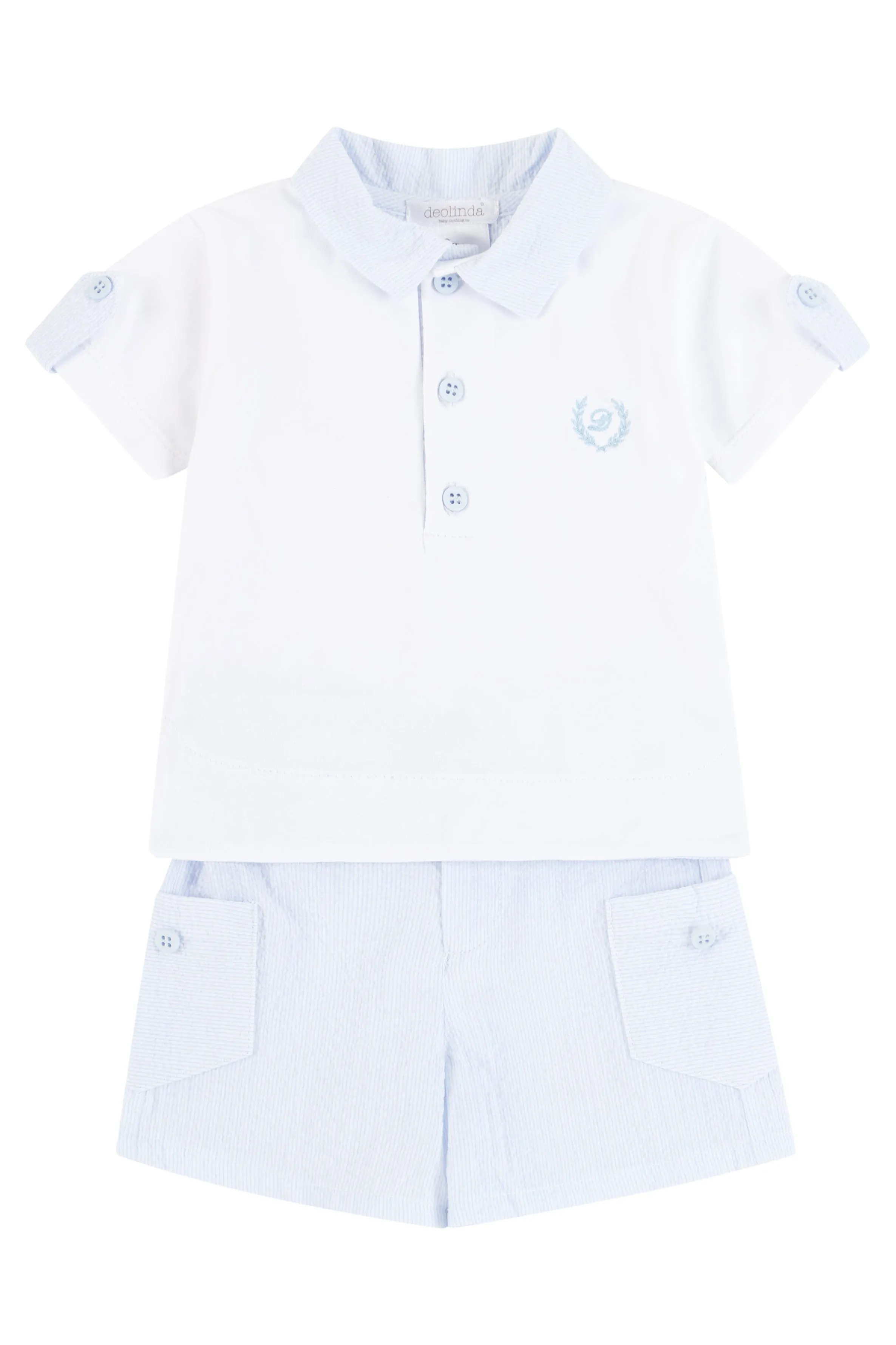 "Roman" Blue Seersucker Polo Shirt & Shorts
