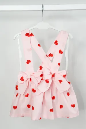 "Roxy" Pink Floral Heart Pinafore Skirt
