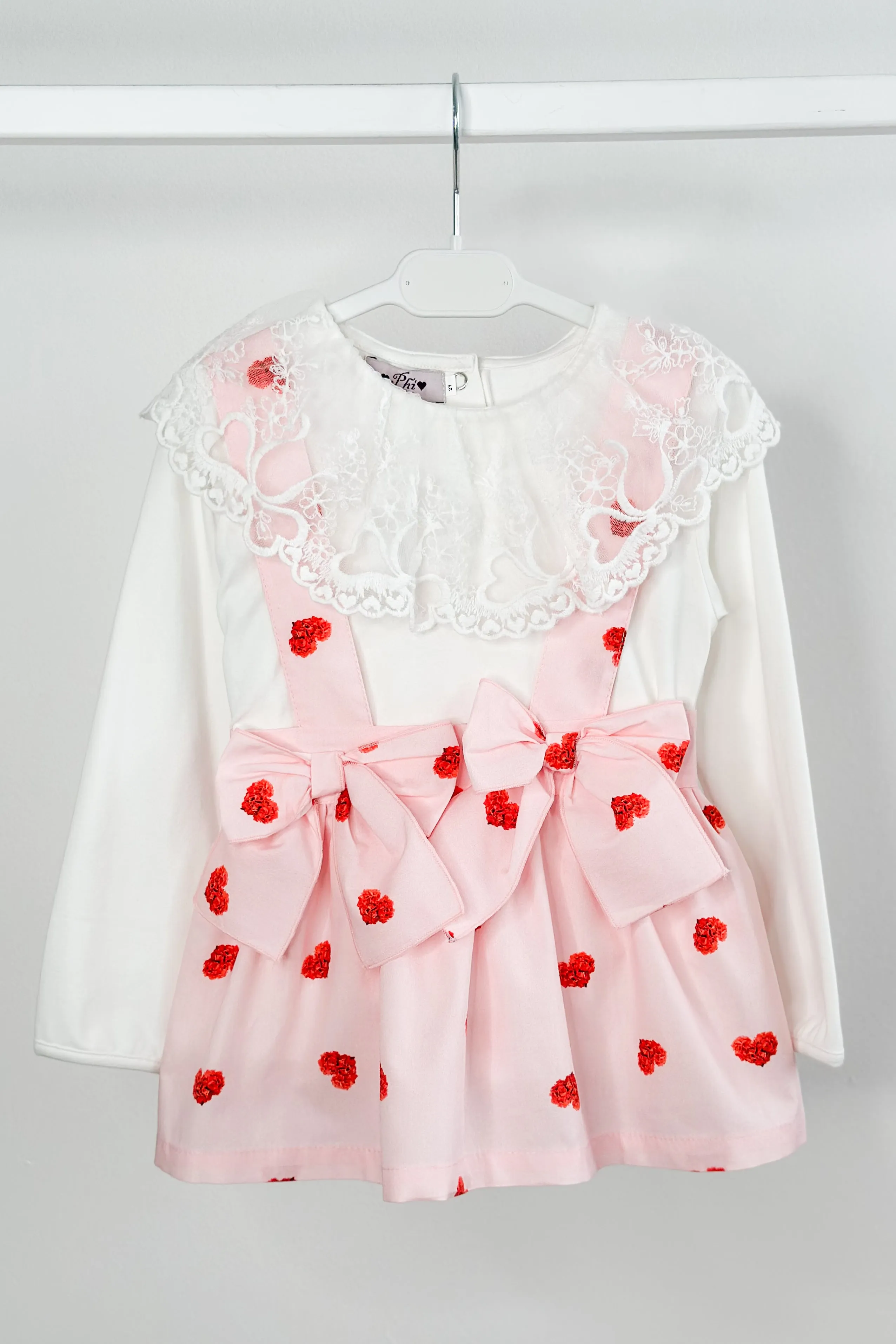 "Roxy" Pink Floral Heart Pinafore Skirt