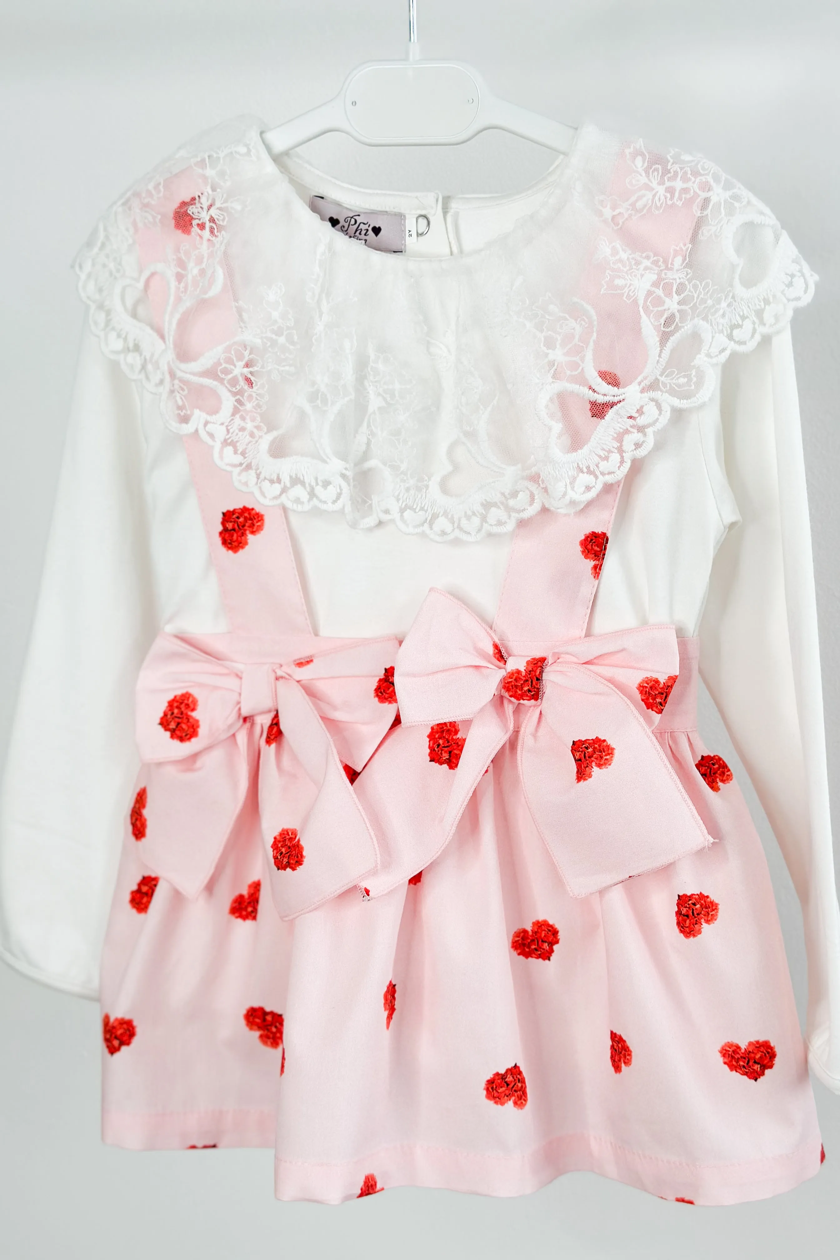"Roxy" Pink Floral Heart Pinafore Skirt