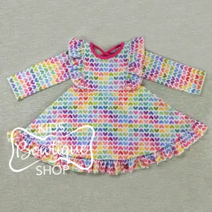 Rainbow Hearts Ruffle Dress