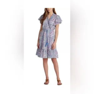 Ralph Lauren surplice neckline cotton paisley print a-line dress