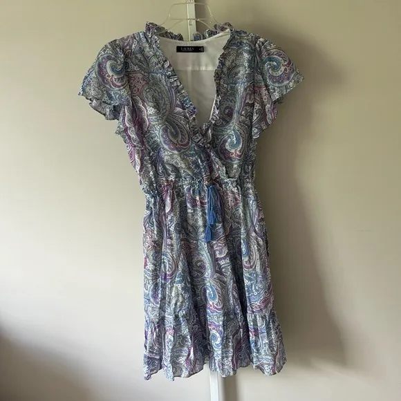 Ralph Lauren surplice neckline cotton paisley print a-line dress
