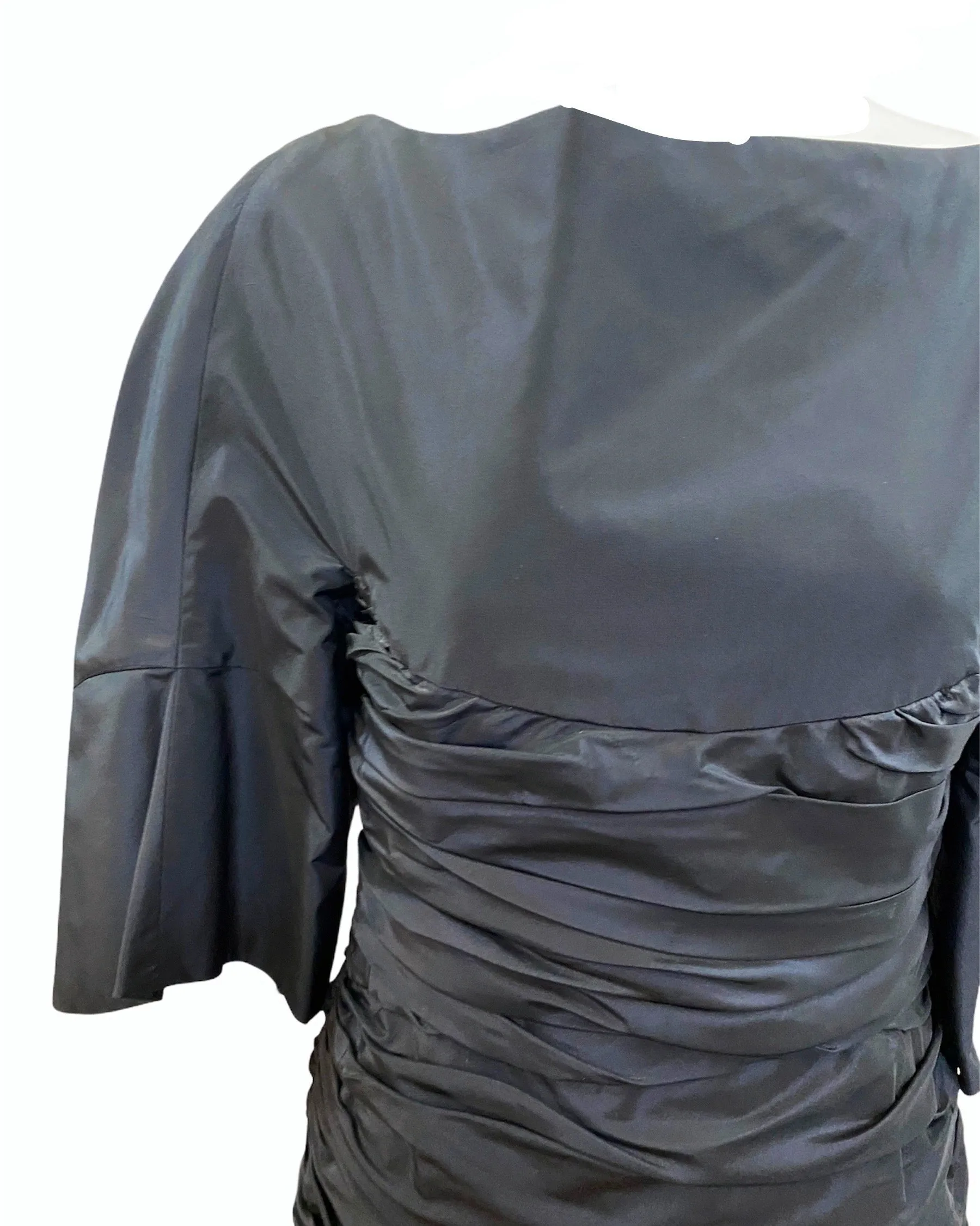 Ralph Rucci Early 2000s Black Silk Taffeta Cocktail Dress