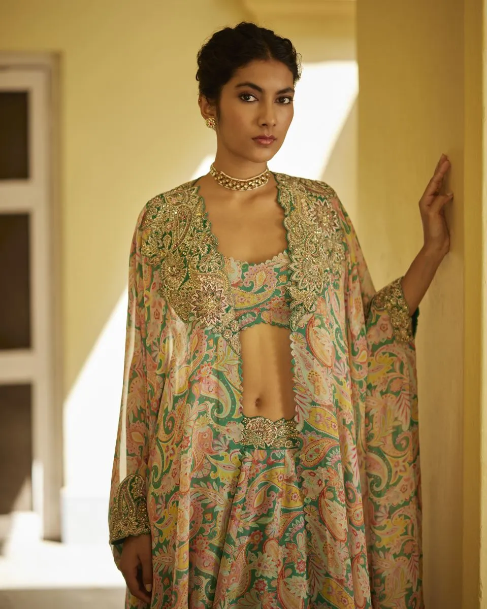 Rama green print mihir cape set