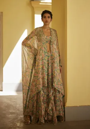 Rama green print mihir cape set