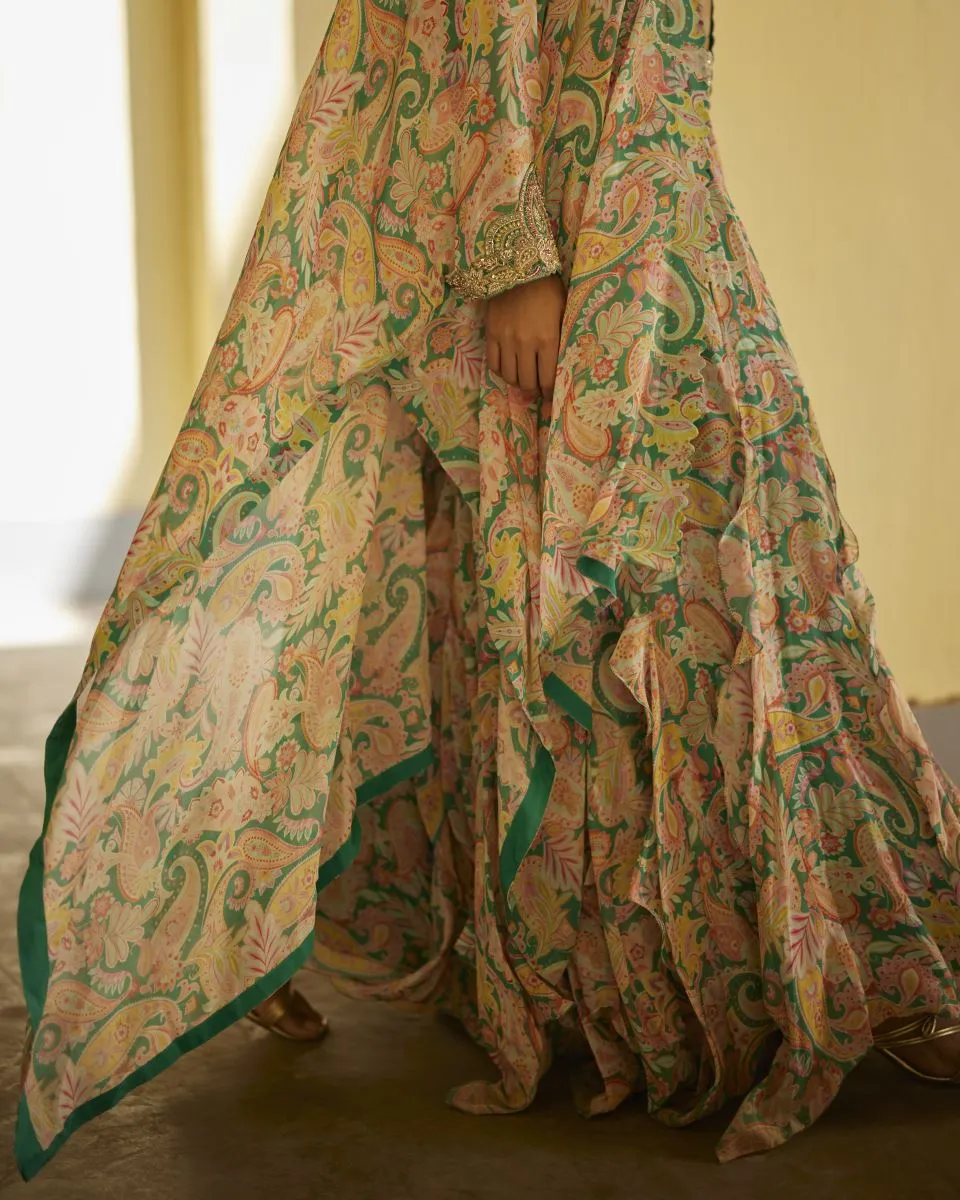 Rama green print mihir cape set