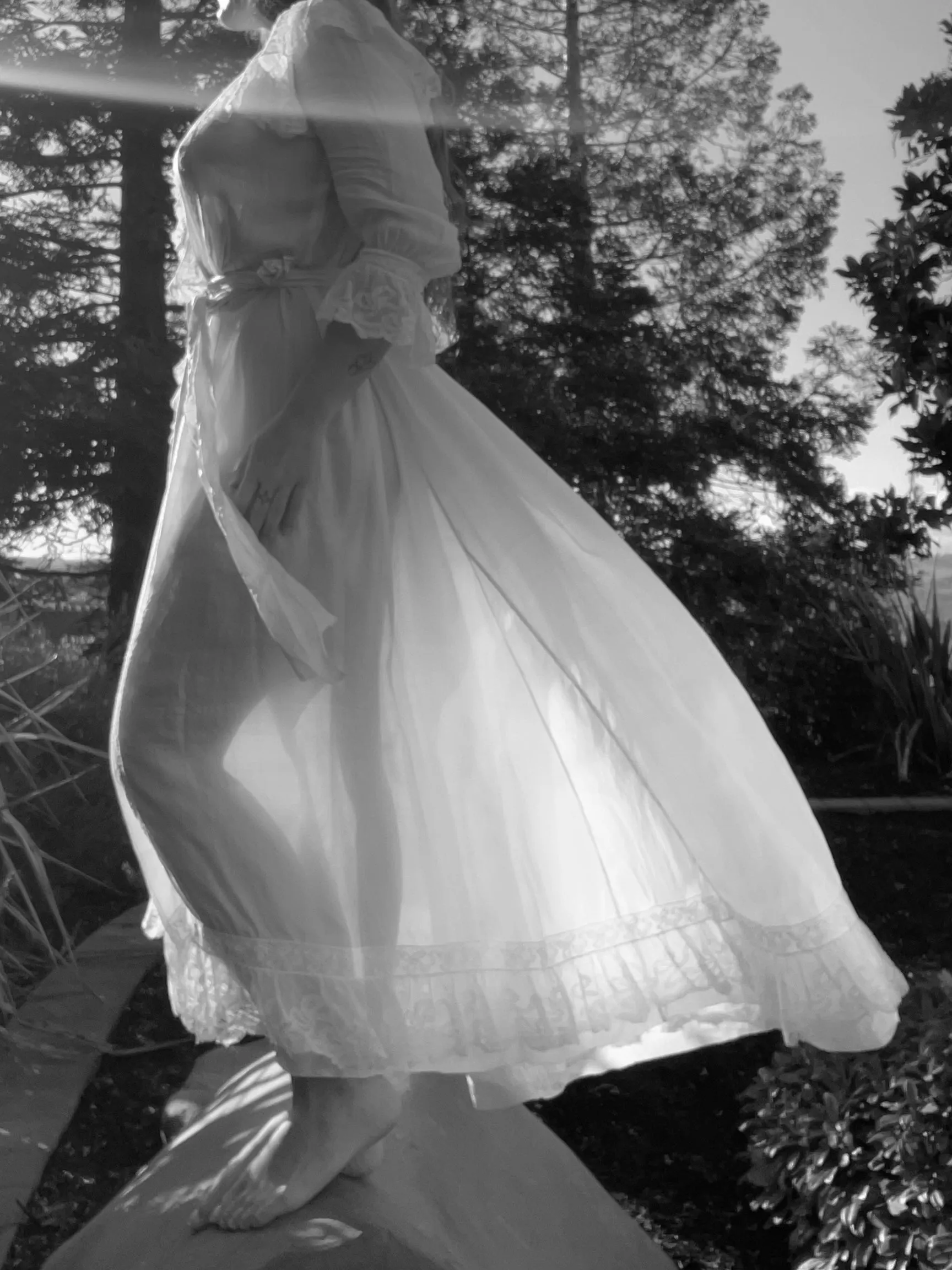 RARE 1890s Silk & Lace High Neck Watteau Dressing Gown