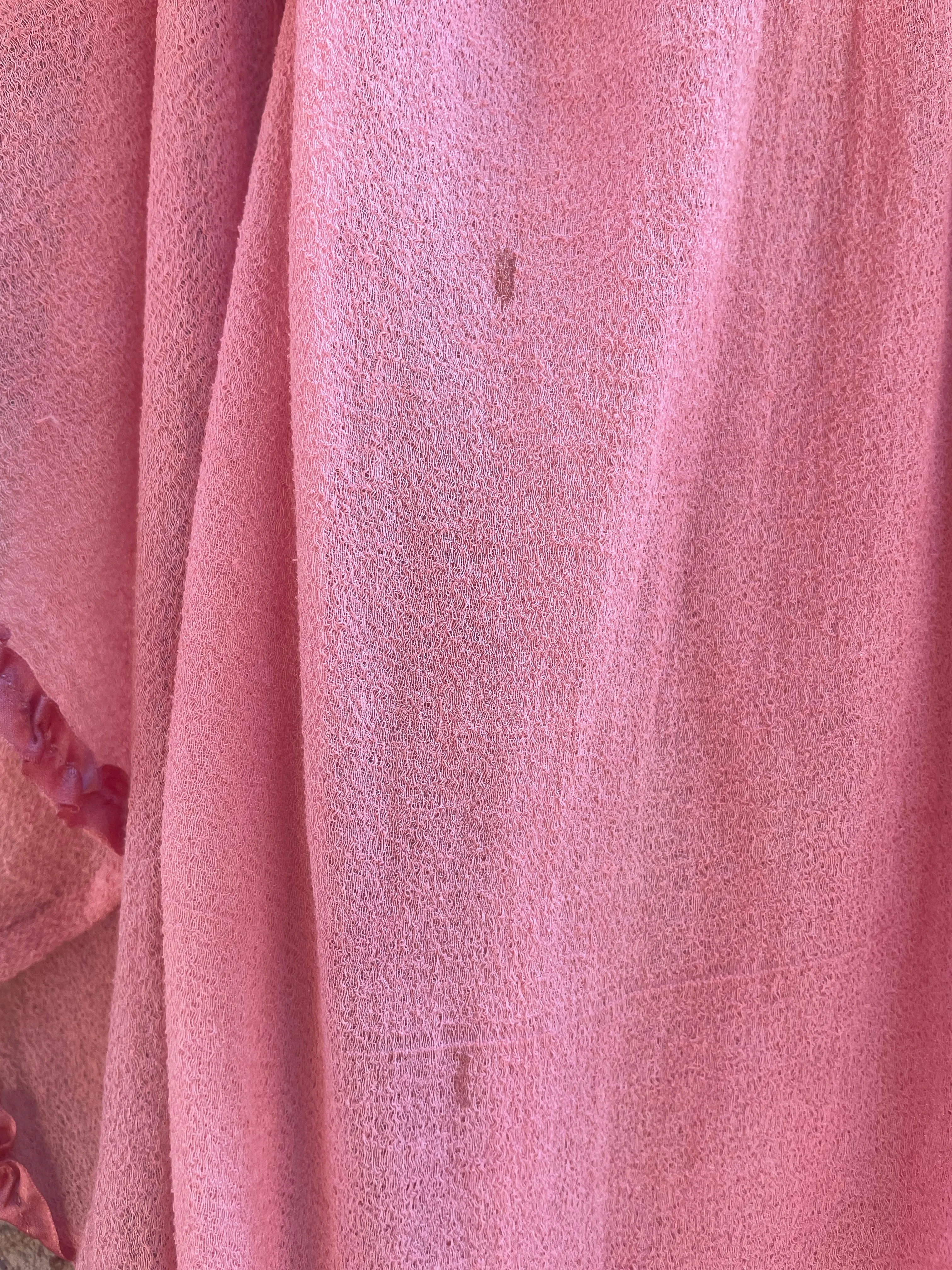 Rare 1910s Crinkle Crepe Shocking Pink Angel Sleeve Lace Tim Dressing Gown