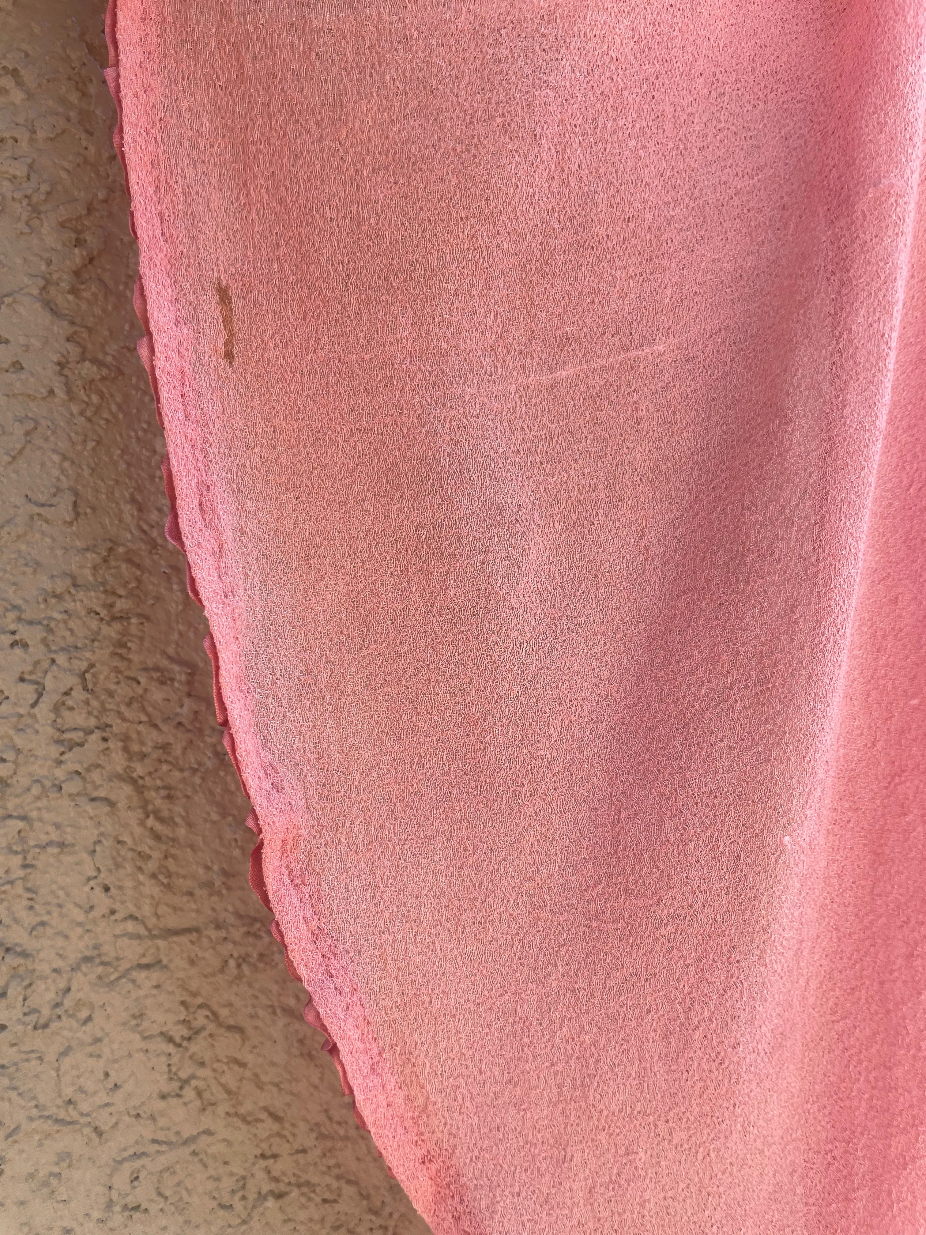 Rare 1910s Crinkle Crepe Shocking Pink Angel Sleeve Lace Tim Dressing Gown