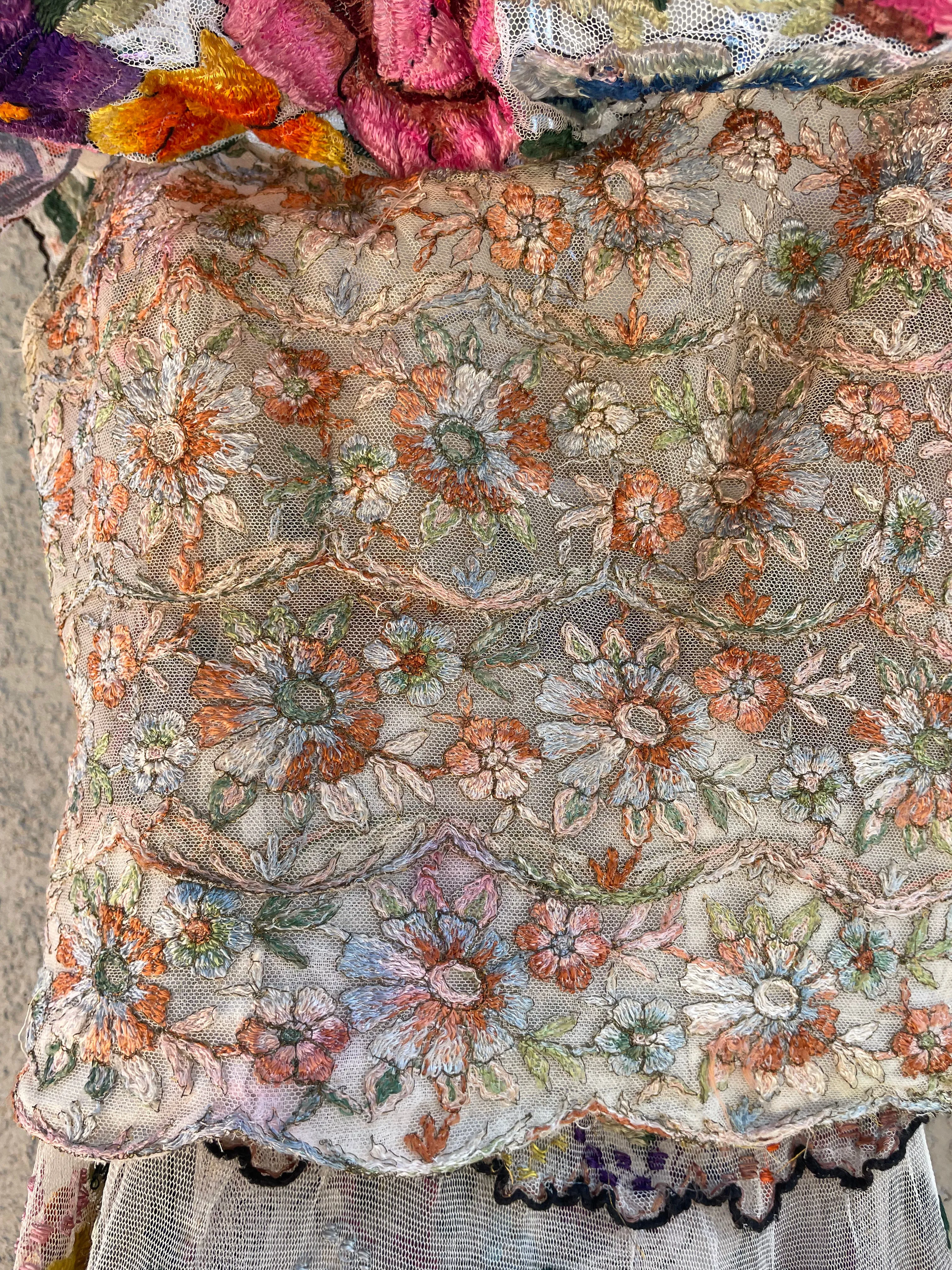 RARE Custom 1930s Chiapas Hand Embroidered Off The Shoulder Mexican Dress Ensemble