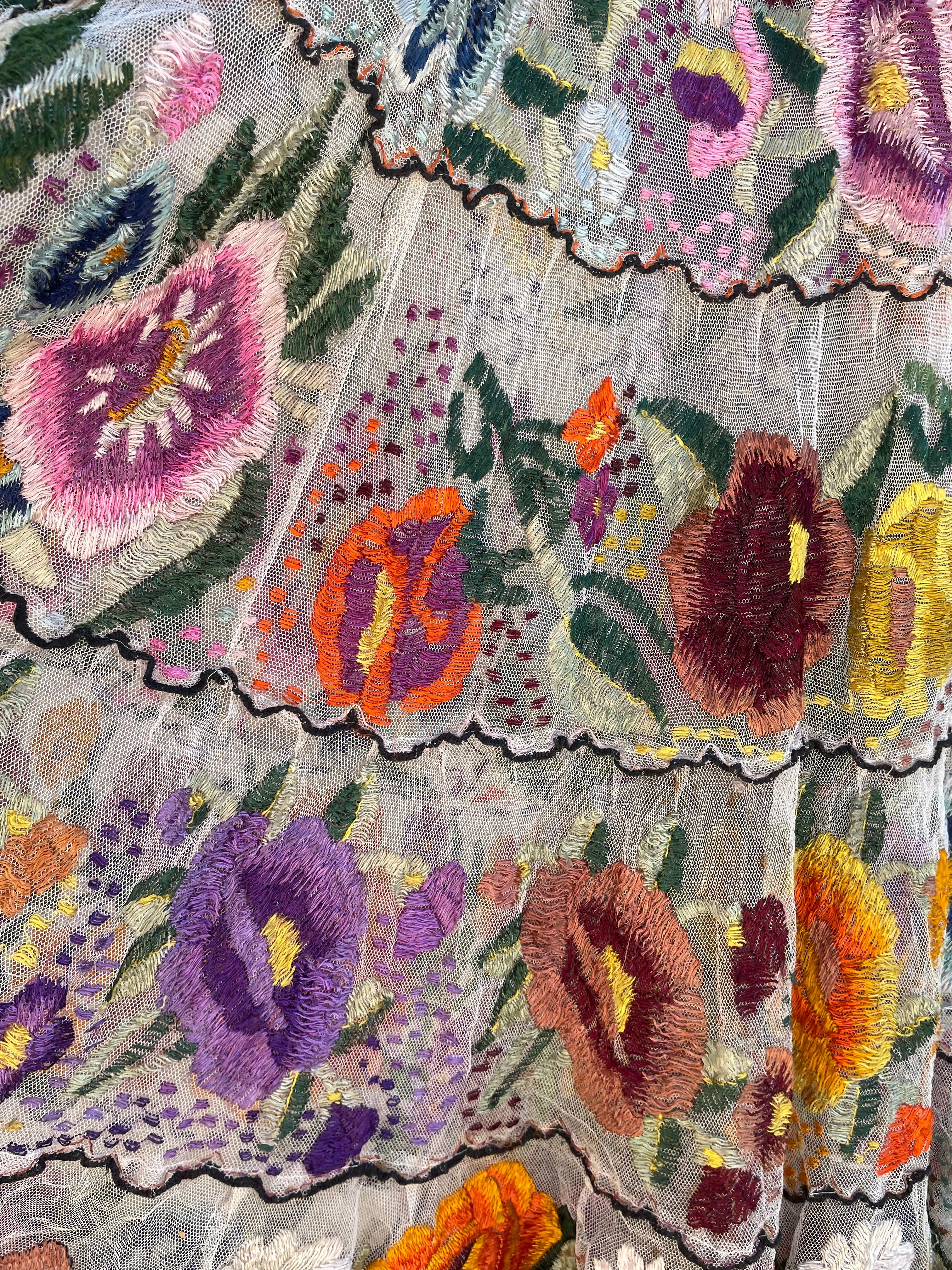 RARE Custom 1930s Chiapas Hand Embroidered Off The Shoulder Mexican Dress Ensemble
