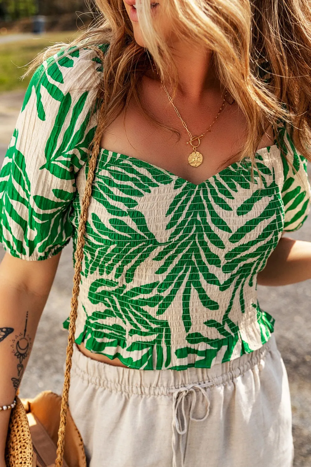 Rayan Smocked Printed Short Sleeve Blouse