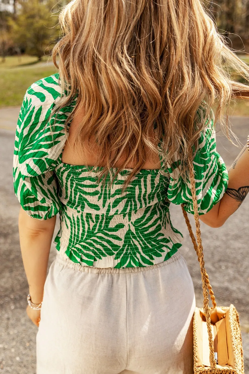 Rayan Smocked Printed Short Sleeve Blouse