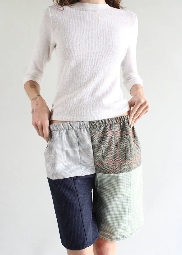 RCYCLD Long-Line Plaid Pieced Short