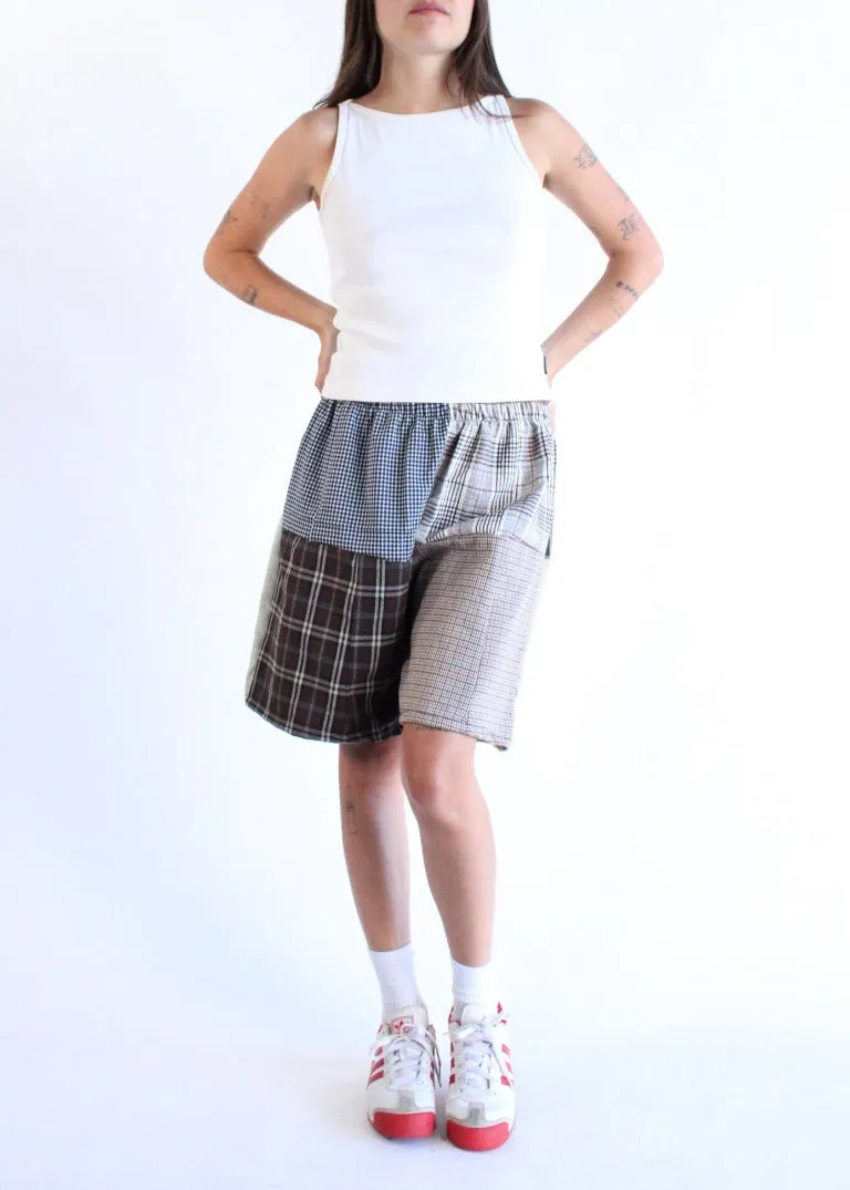 RCYCLD Long-Line Plaid Pieced Short