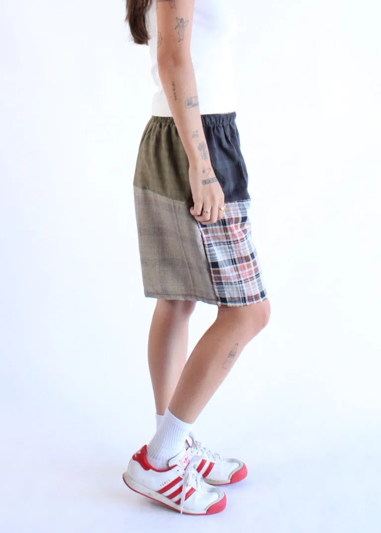 RCYCLD Long-Line Plaid Pieced Short