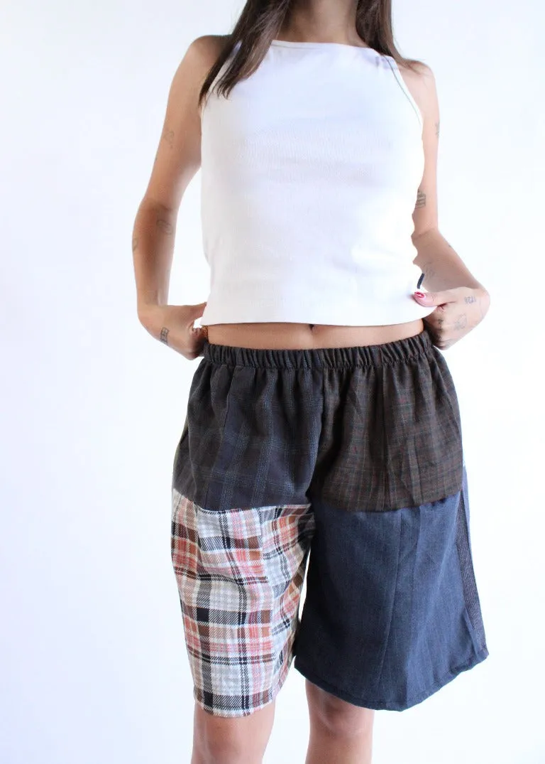 RCYCLD Long-Line Plaid Pieced Short