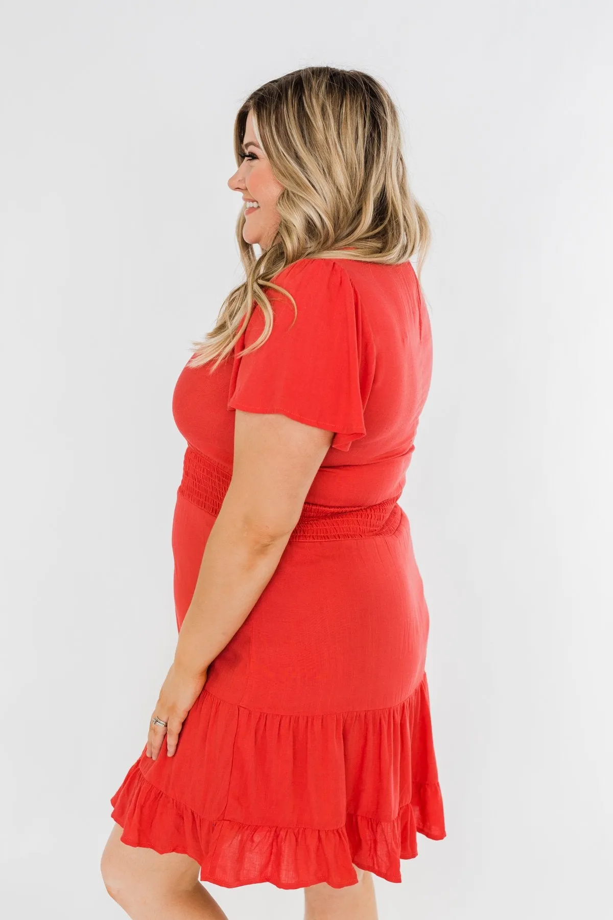 Ready For More Ruffle Dress- Dark Coral