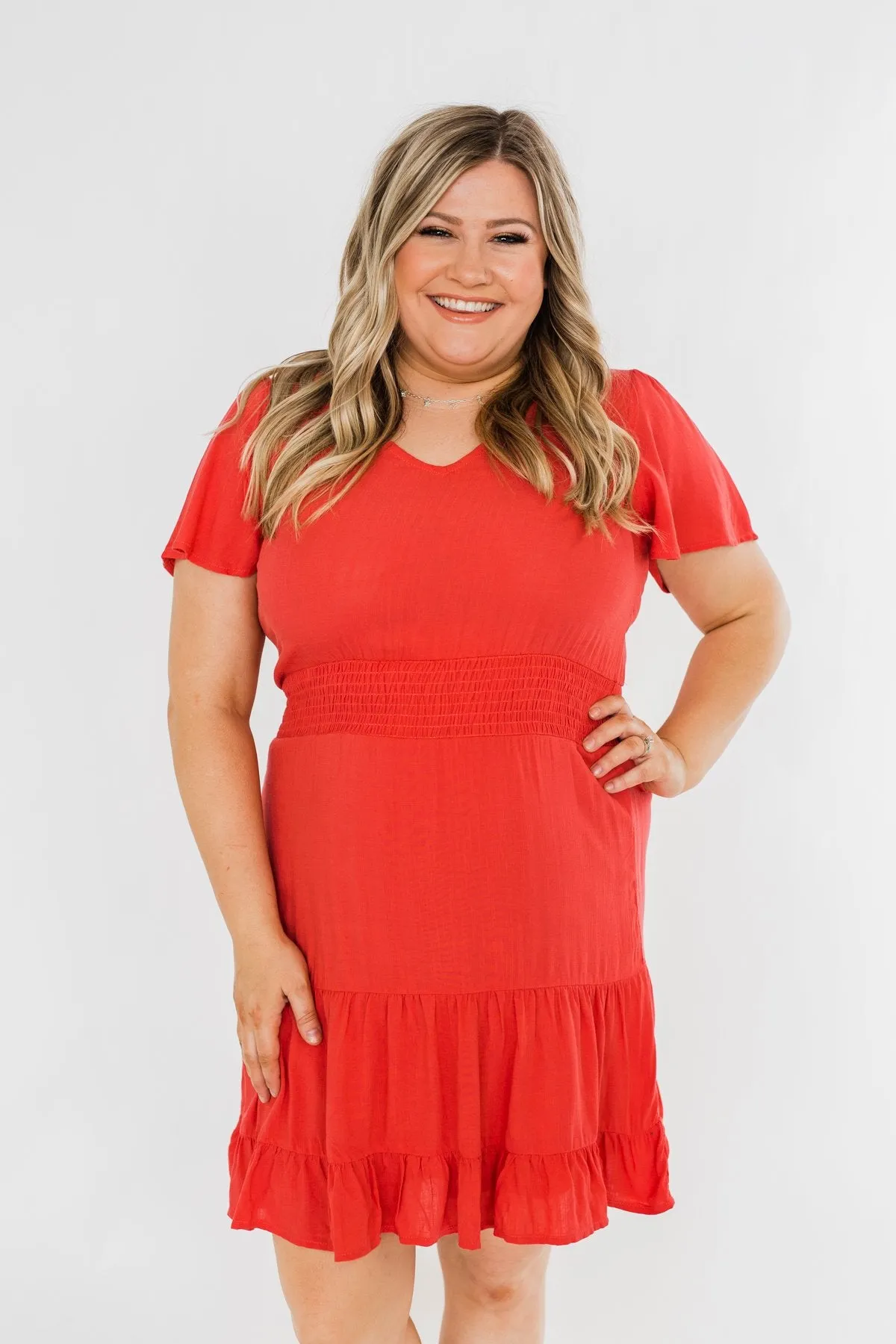 Ready For More Ruffle Dress- Dark Coral