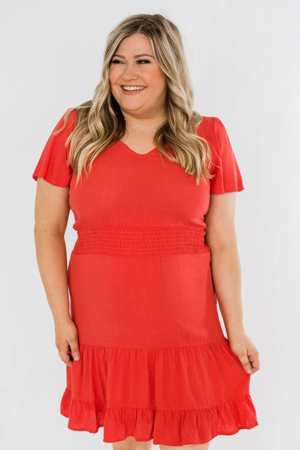 Ready For More Ruffle Dress- Dark Coral