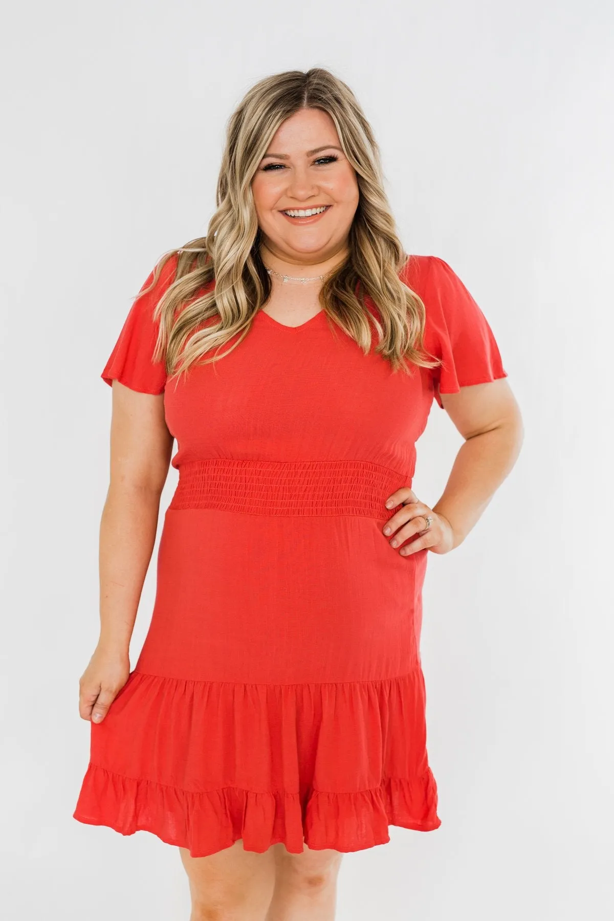 Ready For More Ruffle Dress- Dark Coral