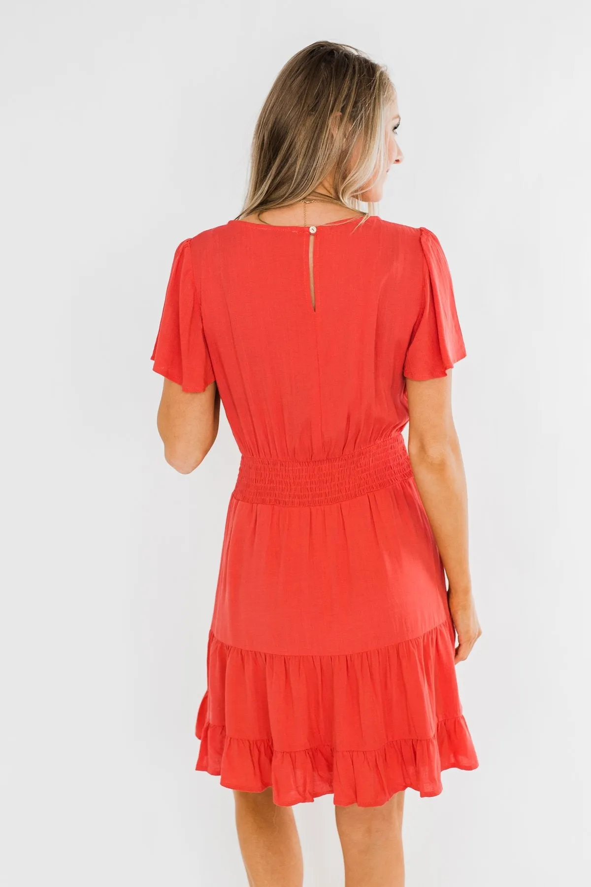Ready For More Ruffle Dress- Dark Coral