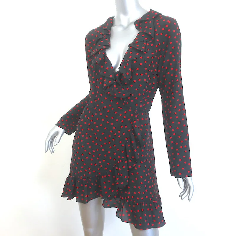 Realisation Par Alexandra Polka Dot Wrap Dress Black Ruffled Silk Size Medium